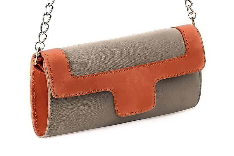 Dress clutch for wedding and parties in taupe brown and terracotta orange - Front view